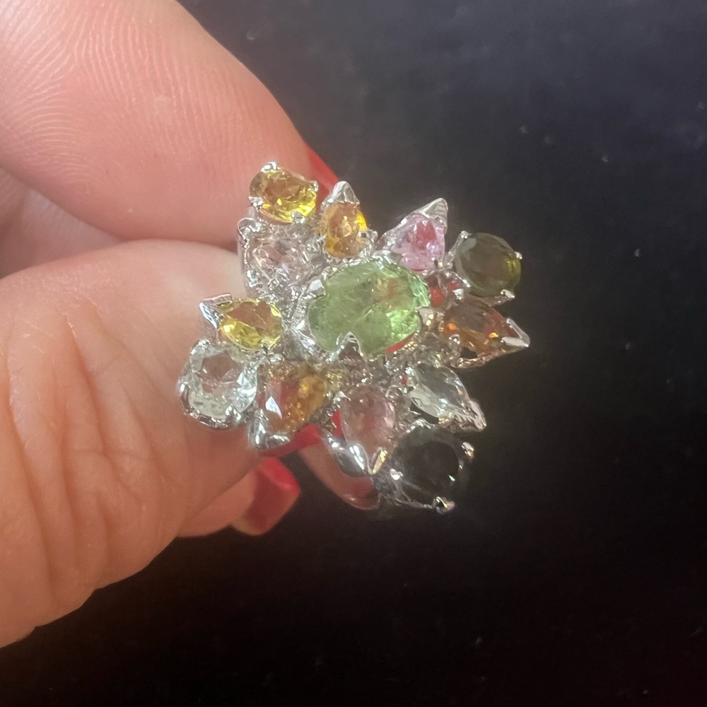 925 Sterling Silver Multi Gemstone Ring - image 1